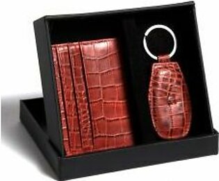 Kordovan LeatherGift Pack (Keychain + Card Holder) Croc Print Red - 21020218