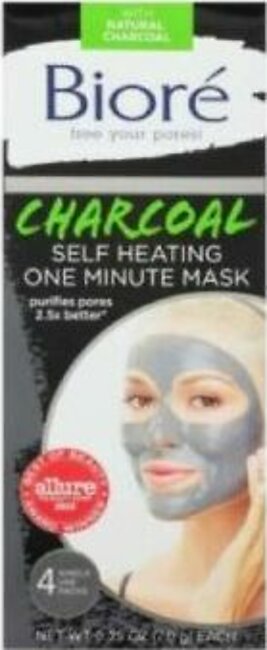 Biore Free Your Pores Charcoal Self Heating One Minute Mask - 7g - (4packs) - 019100194311