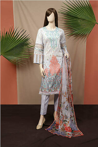 Printed Embroidered Lawn 3 Piece With Chiffon Dupatta