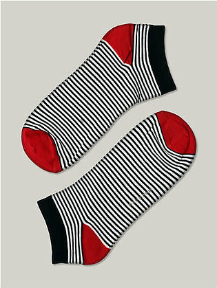 Black & White Striped Cotton Ankle Socks