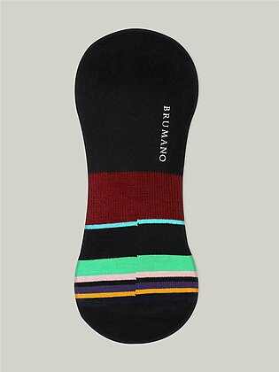 Black Multicolor Striped No-Show Socks