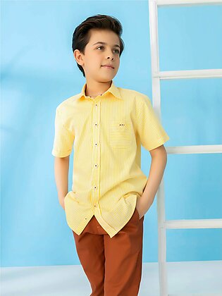 Yellow Striped Short Sleeve Casual Shirt