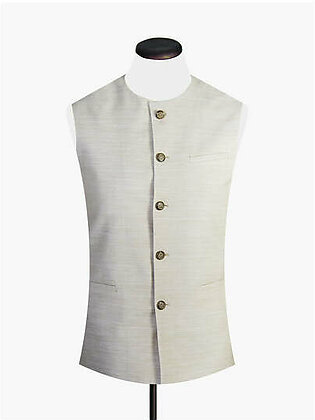 Beige Textured Waistcoat With Round Collar