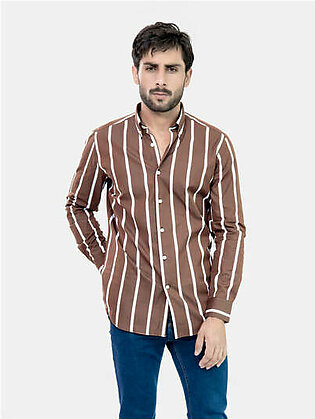 Brown Bold Striped Button Down Shirt