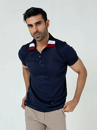 Navy Blue Polo With Sporty Collar