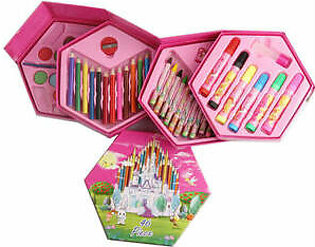 Hexagonal Coloring Box Art Kit Set Of 46 Pieces With Color Pencils, Crayons, Water Color, Marker Pens for kids