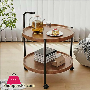 2 Tier Round Kitchen Serving Cart Moving Side Table with Wheels Round Coffee Table