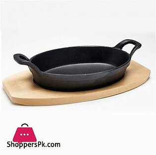 Oval Cast Iron Karahi Sizzling Dish with Stand
