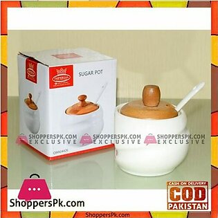 Solecasa Ceramic Sugar Pot – Wooden Lid & Spoon – White