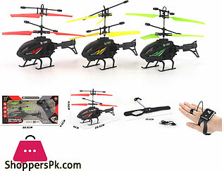 Helicopter Controlled by Wrist Band Remote (Watch Type) & Hand Sensor,with Rechargeable Battery and Multicolour Helicopter