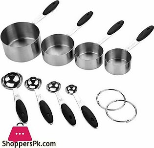Stainless Steel Measuring Cups Measuring Spoon Scoop Silicone Black Handle Kitchen Tool