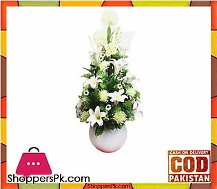 The Florist White Artificial Tulip & Rose Premium Flower Fiber Pot