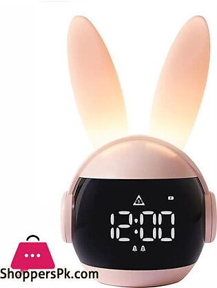Kids Alarm Clock for Kids, Bunny Alarm Clocks for Girls Boys, Pink Kid Alarm Clock with Ringtones & Night Light Rechargeable Snoozing