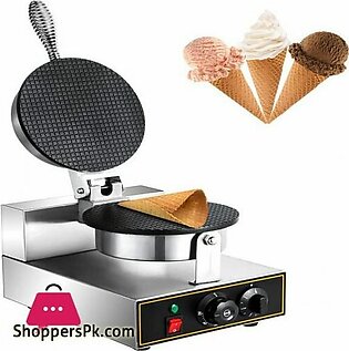 Commercial Ice Cream Cone Waffle Maker Machine Electric Waffle Cone Machine Stainless Steel Egg Cone Baker with Non-Stick Teflon Coating Temp & Time Control for Restaurant Bakeries