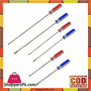 Pack Of 6 Long And Thin Shaft Screw driver Phillips And Flat Head – White