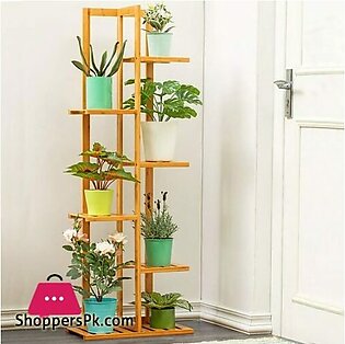 Multi-Tiered Flower Pot Storage Rack Wooden Plant Rack 6 Layer Display Shelf Rich and Colorful Use 17.7×8.7×49.2in