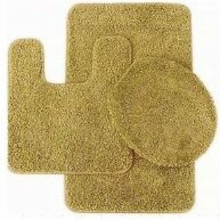 3 Pc GOLD Bathroom Set Bath Mat RUG, Contour, and Toilet Lid Cover, with Rubber Backing