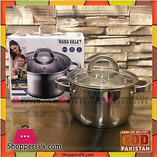 Kaisa Villa Stainless Steel Cooking Pots with Heavy Induction bottom and Tempered Glass Lid – 30 CM