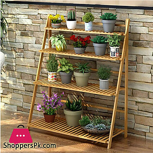 Bamboo Wooden 4 Layer Flower Stand Plant Pot Stand Flower Shelf