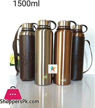 Large Capacity 1500ml SUS304 Stainless Steel Water Bottle Insulated Thermos Hot & Cold Vacuum Flask with Leather Cover