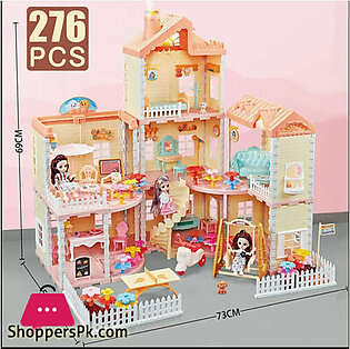 Big Barbie house Diy Dollhouse For Children Mini Bed Sofa Table Kitchen Doll Furniture Miniature Doll House Kids Toys Girl Gifts -140 Pcs