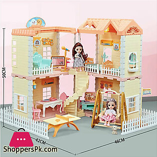 Big Barbie House Diy Doll House For Children Mini Bed Sofa Table Kitchen Doll Furniture Miniature Doll House Kids Toys Girl Gifts – 173 Pcs