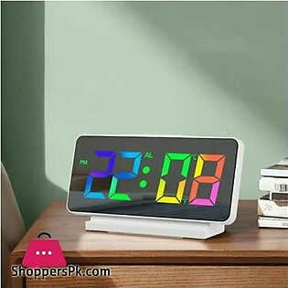 Mirror LED Digital Alarm Clock Temp Date Display Colorful Snooze Clock