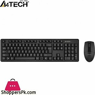 A4Tech 3330NS – NEW ARRIVAL – Wireless Keyboard Mouse Combo Set – 2.4G Wireless – Silent Clicks Mouse – Black