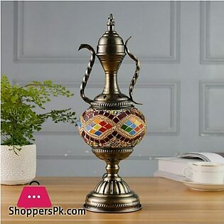 Turkish Style Exotic Retro Glass Decorative Table Lamp Coffee Pot living room bedroom Bedside LED Night Light