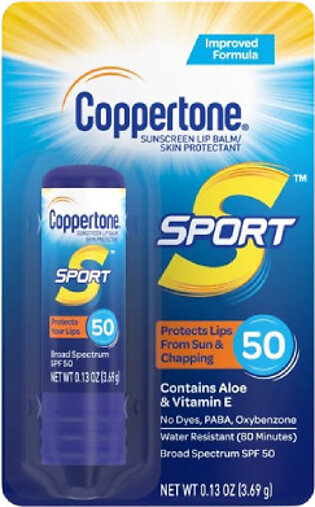 Coppertone Sport SPF 50 Sunscreen Lip Balm, Skin Protectant, 0.13 Oz