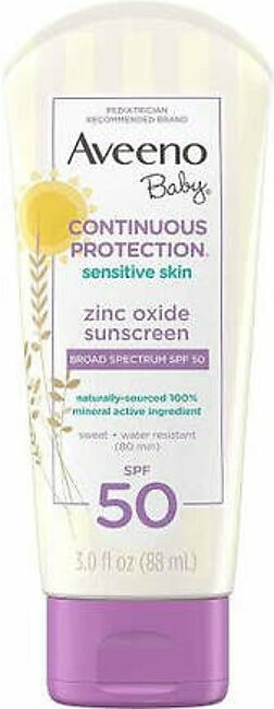 AVEENO BABY CONTINUOUS PROTECTION Sensitive Skin Lotion Zinc Oxide Sunscreen with Broad Spectrum SPF 50