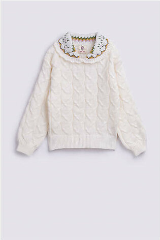 GIRLS CABLE-KNIT SWEATER WITH COLLAR