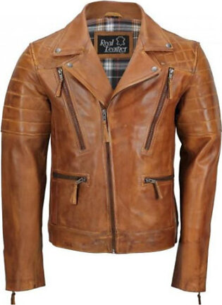 Tan Biker Style Sheep Leather Jacket