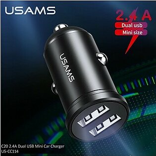 USAMS Mini Car Charger 30W Dual USB Fast Charging - Black