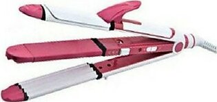 Kemei Km-1291-Professional Hair Straightener Curler-Crimper Iron-White-Pink