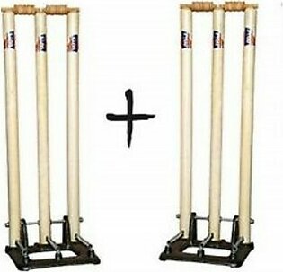 Wooden Cricket Wickets With Spring Metal Base Set Of Six