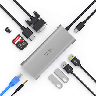 WIWU 11 in 1 Multi USB 3.0 Hub USB Adapter Dock Charging Type-c Hub HDMI RJ45 VGA USB Splitter 3.0 USB C Hub