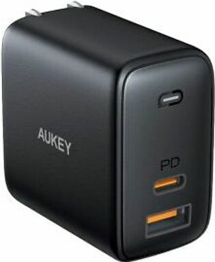 AUKEY Omnia 65W Fast Charger Dual Port USB C PD 3.0 Plus USB A Wall Charger–Black–PA-B3