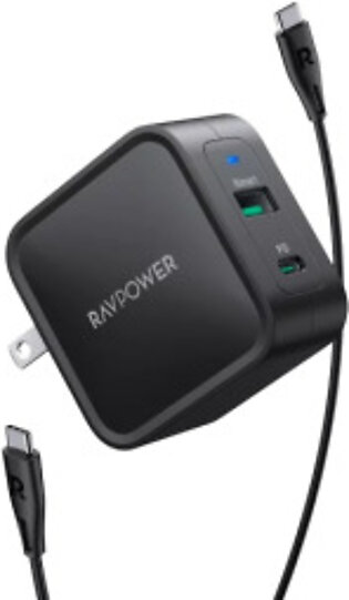 RAVpower PD Pioneer 65W GaN Tech USB C Wall Charger with USB C to USB C Cable RP-PC133 Black