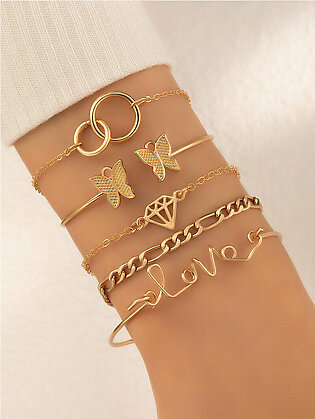 5pcs Butterfly & Letter Decor Bracelet