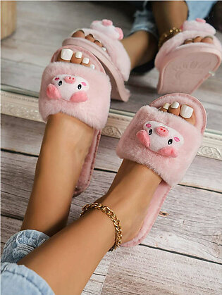 Cartoon Pig Decor Fluffy Novelty Slippers