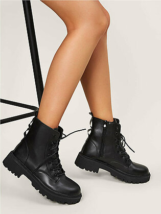 Side Zipper Lace-up Front Ankle Boots