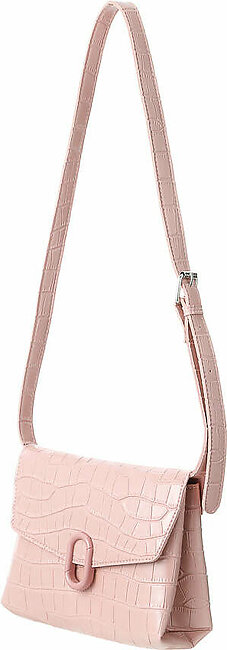 Stone Pattern Crossbody Bag with Flap and O Shaped Decoration (Pink)