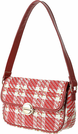 Plaid Crossbody Shoulder Bag with Flap (Red)