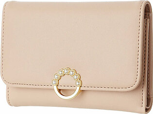 Women's Medium Long Wallet with Imitation Pearl Ring(Pink)