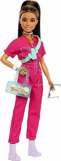 Barbie Doll in Trendy Pink Jumpsuit with Storytelling Accessories