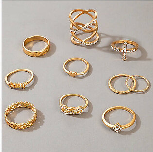 Faux Diamond Golden Rings Set of 10
