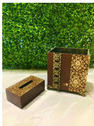 Wooden Dustbin & Tissue Box Set