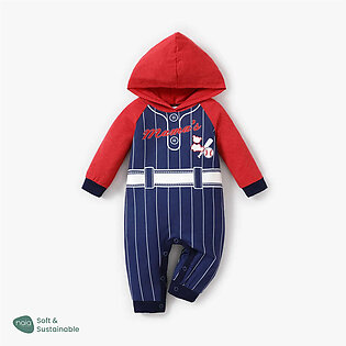 Baby Naia Sporty Style Baseball Player Hooded Long Sleeve Jumpsuit