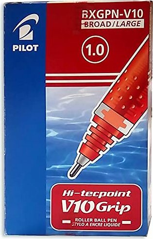 Pilot Hi-Tecpoint V10 Grip Red Rollerball Pen (Pack of 12 Pcs)